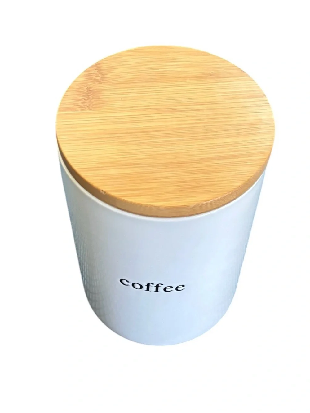 Signature Housewares Kitchen  White Ceramic Coffee Canister Bamboo Wood Lid